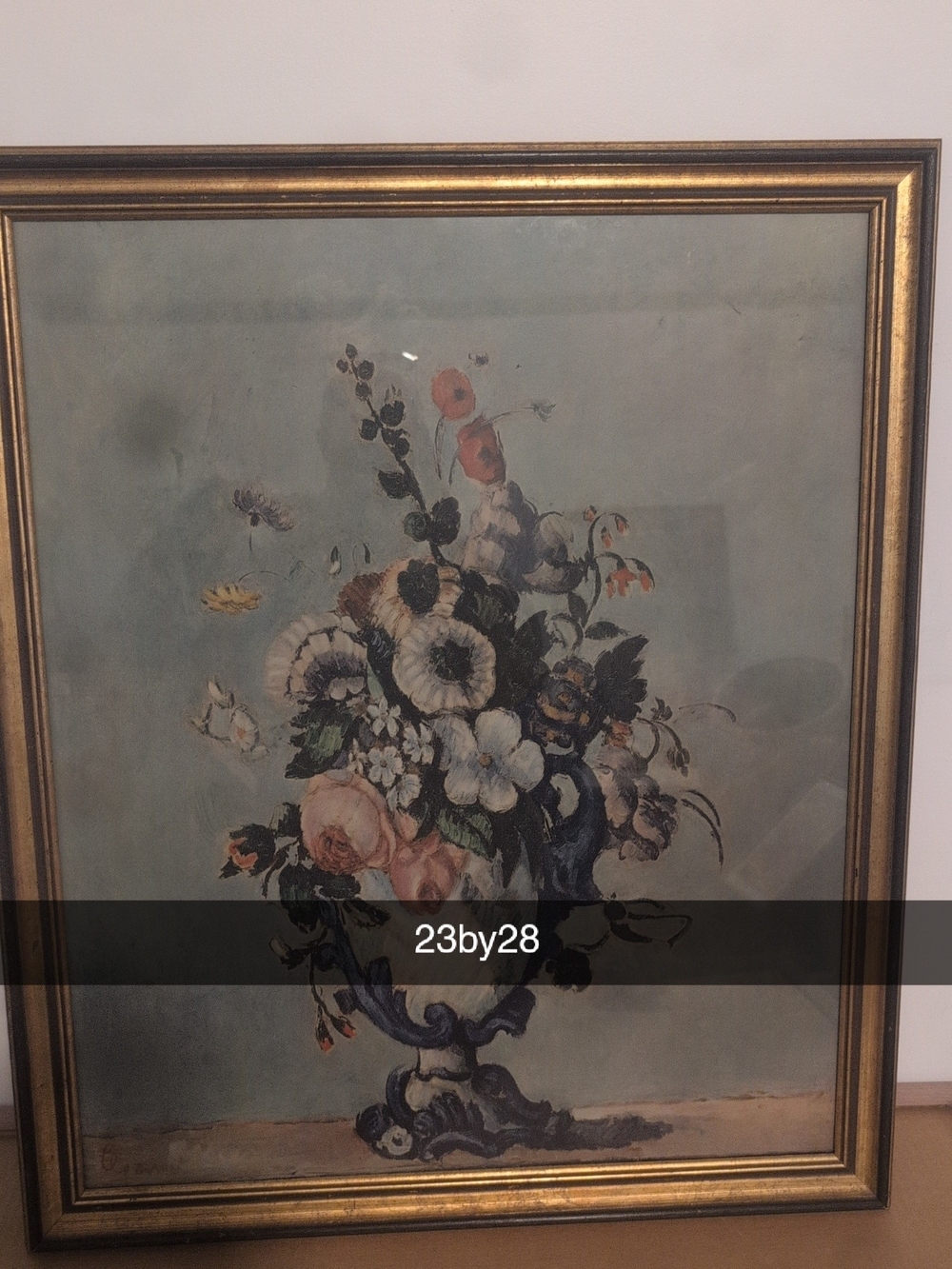 Framed Floral Still Life Art Print in Blue and Cream